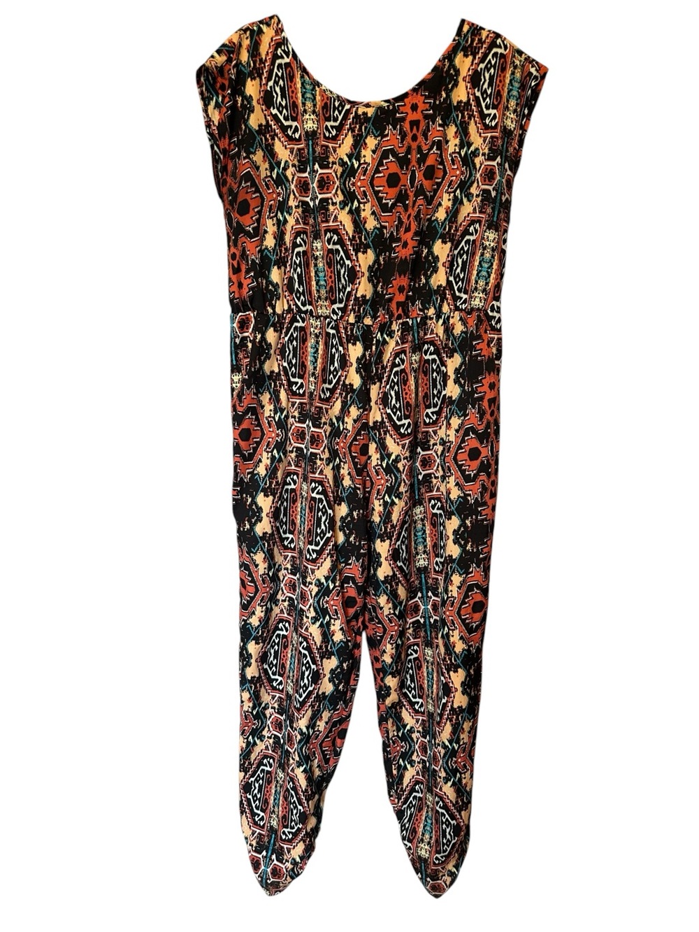 EARTHBOUND Multicolored Geometric Aztec Patterned Sleeveless Jumpsuit
